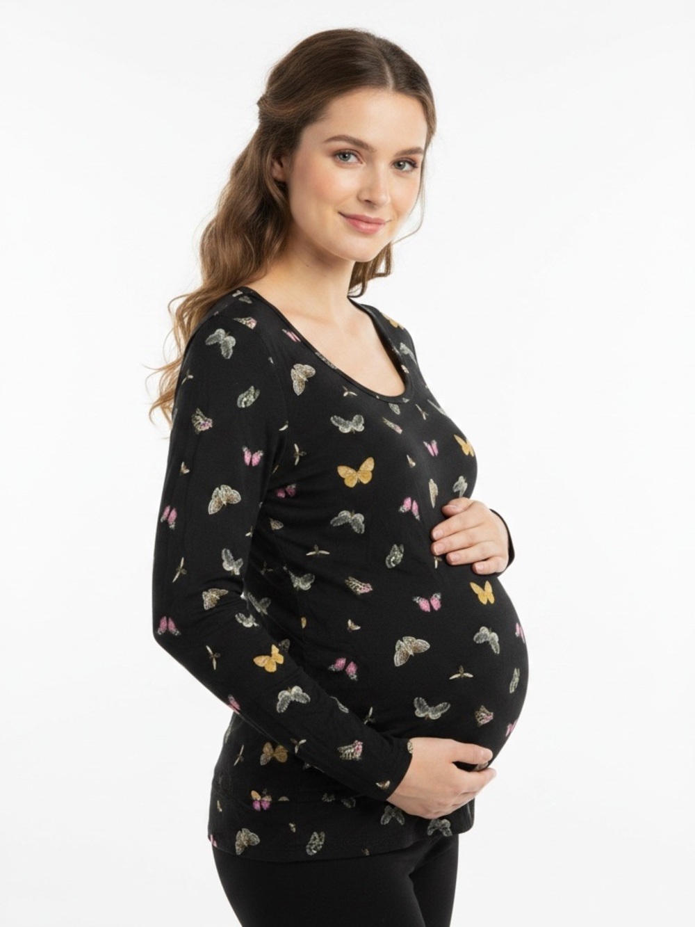 H&M | Butterflies scoop neck long sleeve t-shirt maternity top size medium